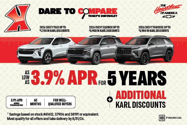 Get rates as low as 3.9% for five years at Karl Chevrolet Ankeny