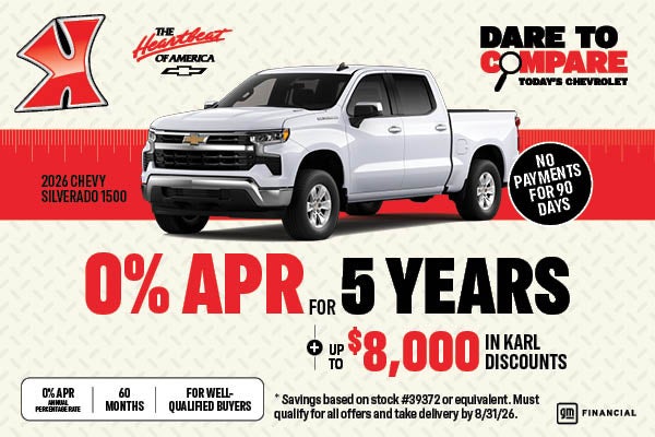 Get rates as low as 0% for five years at Karl Chevrolet Ankeny