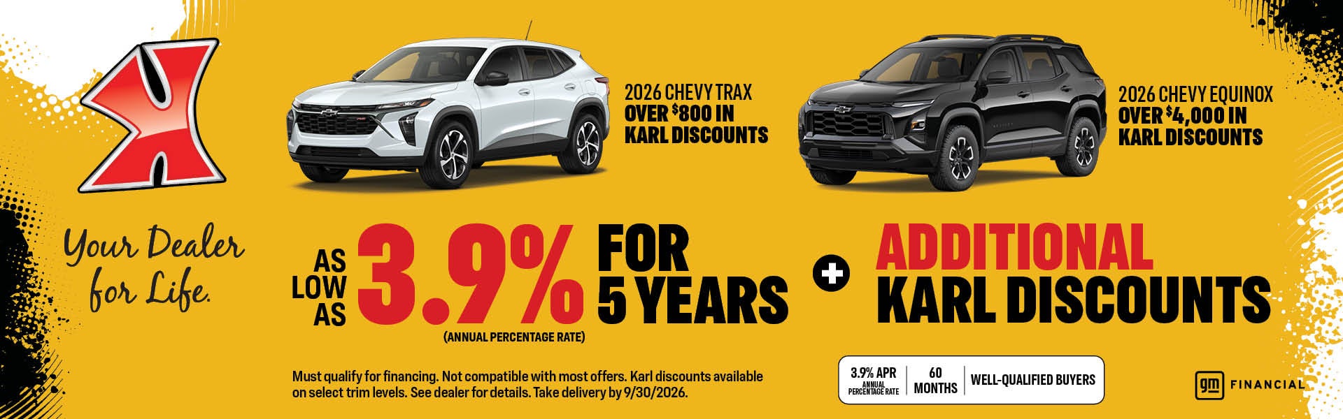 Get 3.9% for 5 years on Trax and Equinox at Karl Chevrolet Ankeny