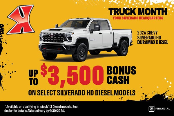 Get up to $3500 bonus cash on select Silverado 2500.