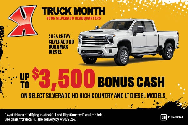 Get up to $3500 bonus cash on select Silverado 2500.