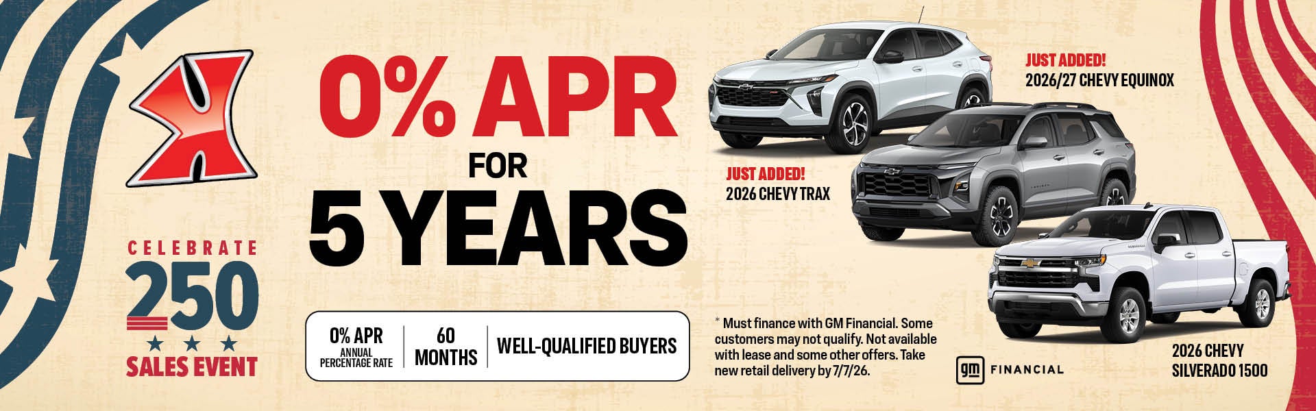0% for 60 months on New Chevy's